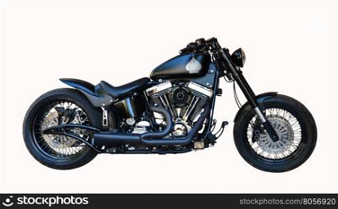 black classical chopper motorcycle isolated over white