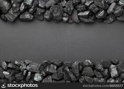 Black coal. Frame made of natural coals. Empty room for text. Top view