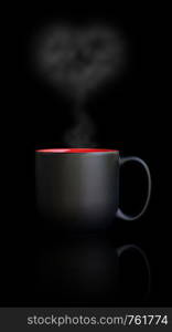 black coffee cup on a black background.