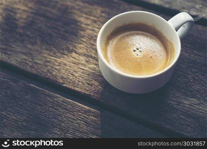 black coffee on the wooden table, morning concept