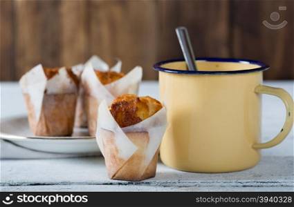Black coffee with delicious homemade yogurt muffins