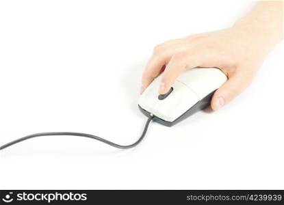 black computer mouse and hand