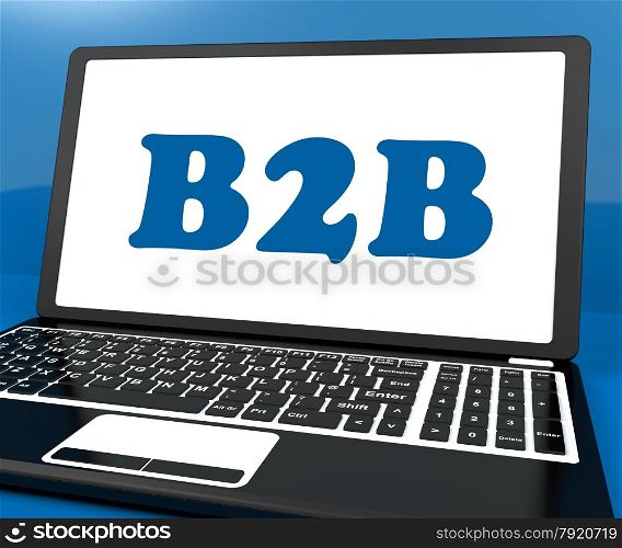Black Computer On Desk With White Copyspace. B2b On Laptop Showing Trading And Commerce Online