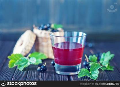 black currant juice in glass and on a table