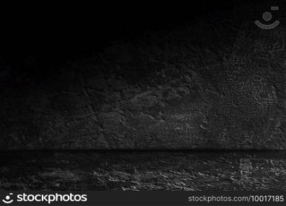 Black, dark and gray abstract old cement  wall and studio room , interior texture for display products. wall background.