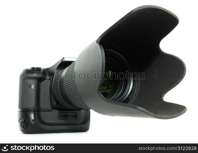 black digital camera isolated on a white
