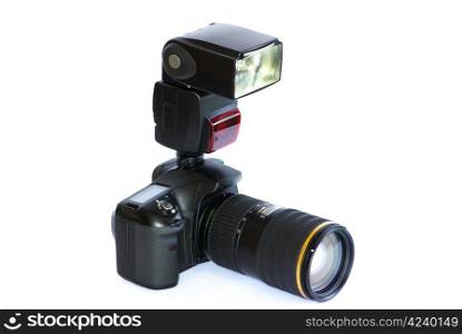 black digital camera isolated on white