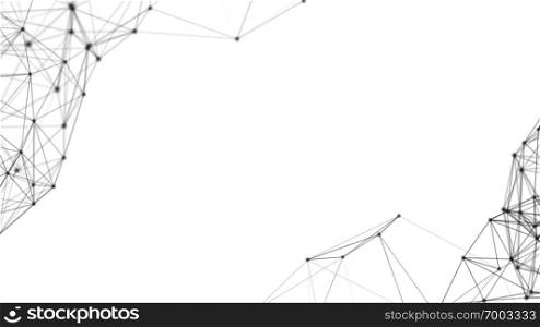 Black digital computer data and network connection triangle lines and spheres in futuristic technology concept on white background. Abstract graphic design illustration