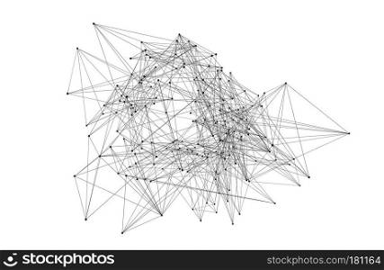 Black digital data and network connection triangle lines in technology concept on white background, 3d abstract illustration