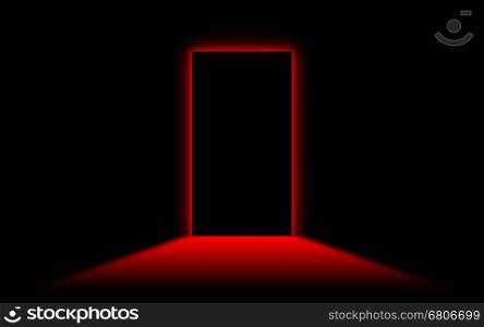Black door with bright neonlight at the other side - Red