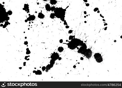 Black drop ink splatter. Gloss brush paint spot, grunge blot, art blob, oil, abstract droplet. Splat, liquid illustration.