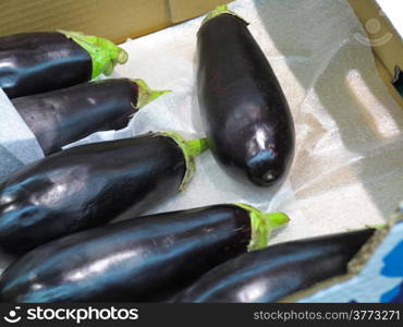 black eggplants in supermarket