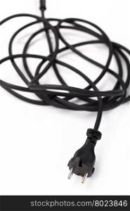 Black electric cable. Black electric cable isolated on white