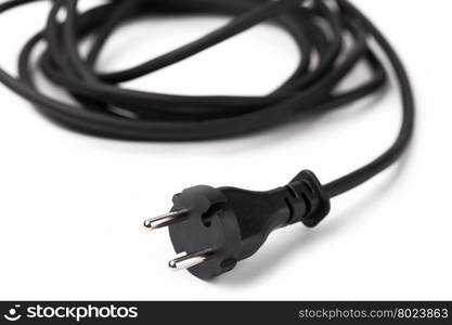 Black electric cable. Black electric cable isolated on white