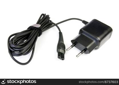 Black electric cable over a white background
