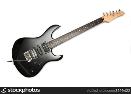 Black Electric Guitar With Six Strings isolated