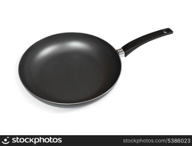 Black empty frying pan isolated on white