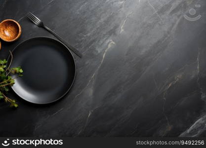 Black empty plate on luxury marble