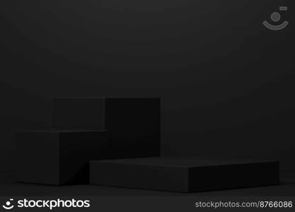 black Empty podium Blank product shelf standing backdrop. 3D rendering.