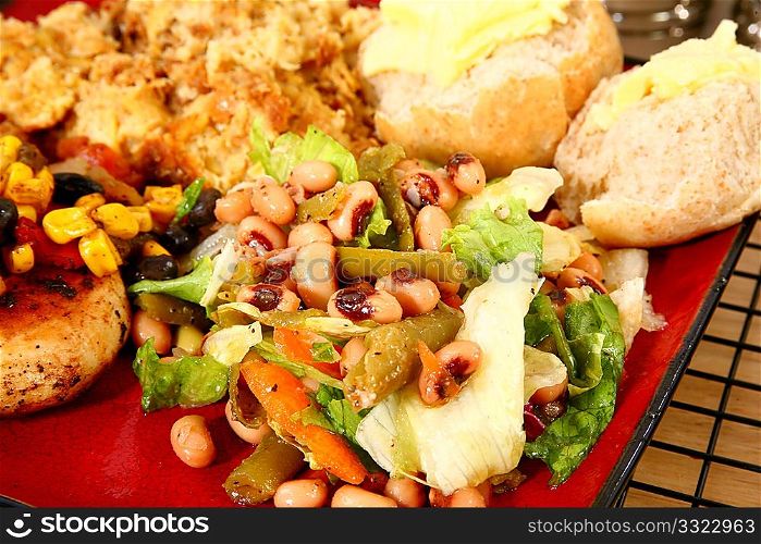 black eye pea salad in kitchen or restaurant.