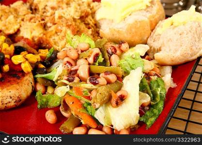 black eye pea salad in kitchen or restaurant.
