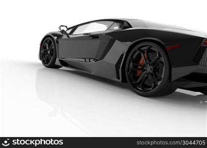 Black fast sports car on white background studio. Shiny, new, luxurious. 3D rendering. Black fast sports car on white background studio. Shiny, new, luxurious.