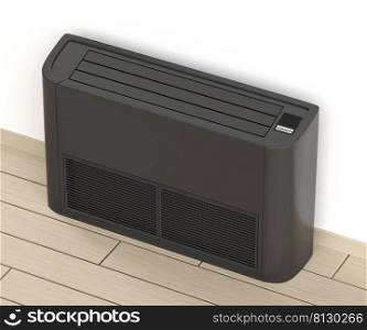 Black floor mounted air conditioner in the room