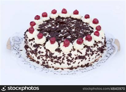Black Forest cake on a white background. Black Forest cake on a white background.