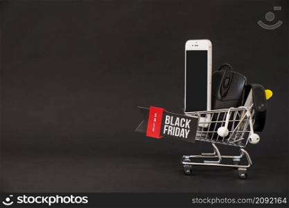 black friday concept with smartphone cart space