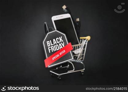 black friday decoration with smartphone cart label