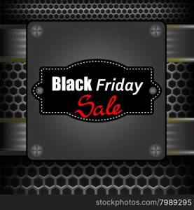 Black Friday Label on Grey Metal Perforated Background. Black Friday Label