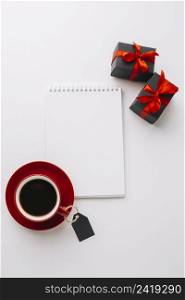 black friday notebook mock up with coffee