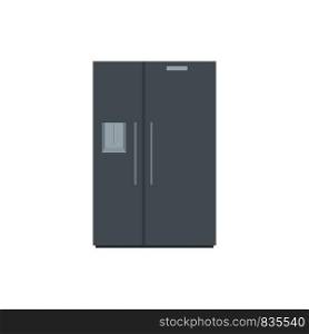 Black fridge icon. Flat illustration of black fridge vector icon for web isolated on white. Black fridge icon, flat style
