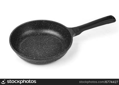 black frying pan isolated on white background with clipping path