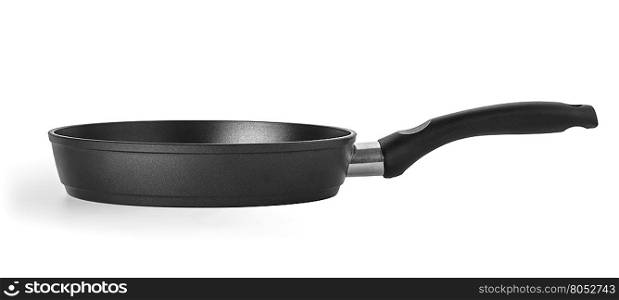 black frying pan isolated on white background with clipping path