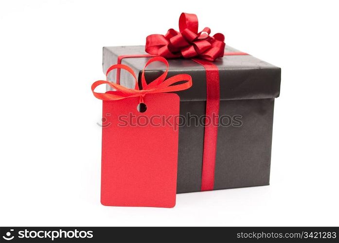 Black gift box with red price tag