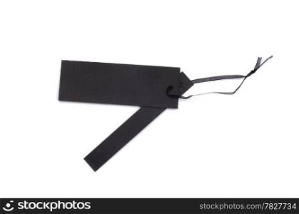 black gift tag tied with a string
