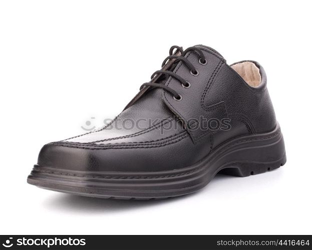 Black glossy man?s shoes] with shoelaces isolated on white background