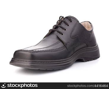 Black glossy man?s shoes] with shoelaces isolated on white background