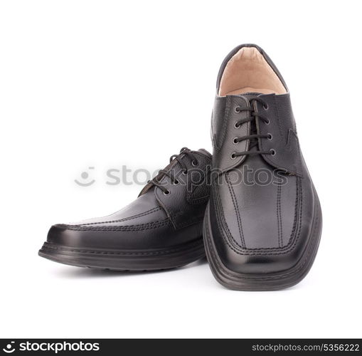 Black glossy man?s shoes with shoelaces isolated on white background