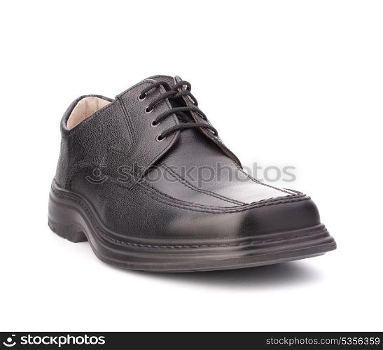 Black glossy man?s shoes] with shoelaces isolated on white background