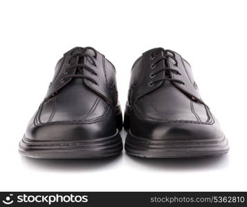 Black glossy man?s shoes with shoelaces isolated on white background