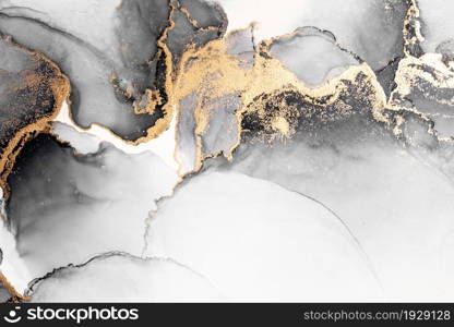 Black gold abstract background of marble liquid ink art painting on paper . Image of original artwork watercolor alcohol ink paint on high quality paper texture .. Black gold abstract background of marble liquid ink art painting on paper .