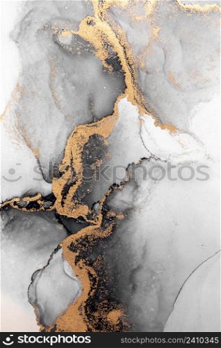 Black gold abstract background of marble liquid ink art painting on paper . Image of original artwork watercolor alcohol ink paint on high quality paper texture .. Black gold abstract background of marble liquid ink art painting on paper .