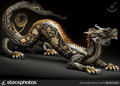 black gold chinese dragon. Neural network AI generated art. black gold chinese dragon. Neural network AI generated