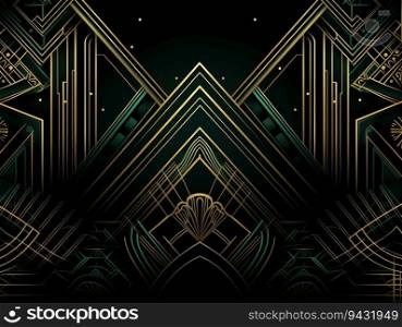 Black, green black, and gold, art deco website background created by AI