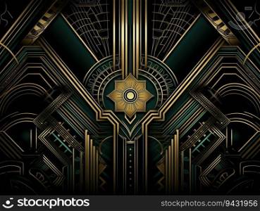 Black, green black, and gold, art deco website background created by AI