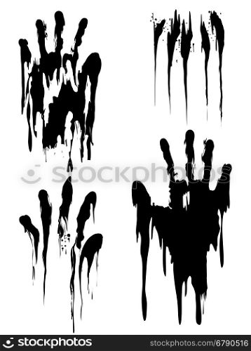 Black handprint set isolated on white. Black handprint vector set isolated on white background