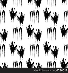 Black handprints seamless pattern. Black handprints on white seamless pattern. Horror background vector illustration