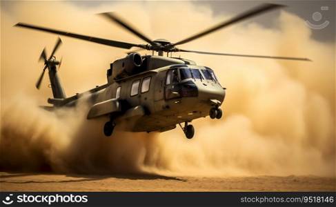 Black Hawk helicopter takes off in thick dust clouds